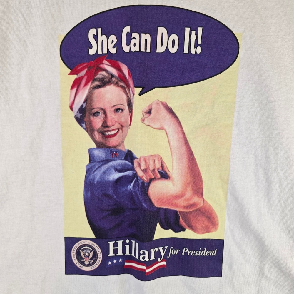 Delta Hillary Clinton Graphic T-Shirt Unisex XL White Cropped She‎ Can Do It